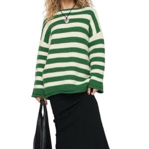 NWT PRINCESS POLLY Brando Knit Sweater Cream Green Striped S/M